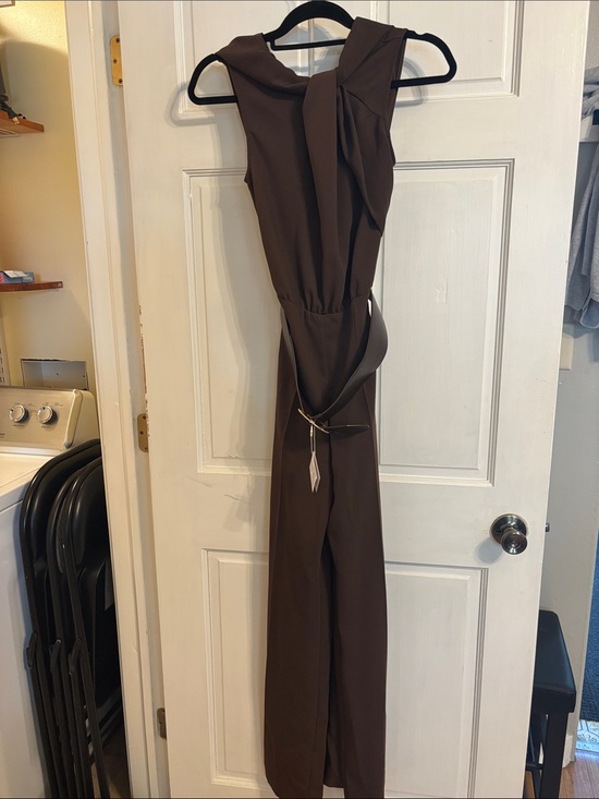 Zara Pants - Zara Dark Brown Sleeveless Jumpsuit with Belt Detail